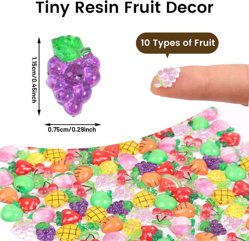 Yonseng 200pcs 10 Mini Fruit Decor Resin Tiny Fruits for Crafts Dollhouse Miniatures Mini Resin Things for Fairy Garden