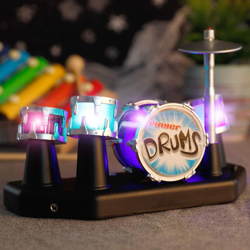 Finger Drum Set Electronic Mini Desktop Toy Instrument Game with Sounds and Lights for Kids and Adults