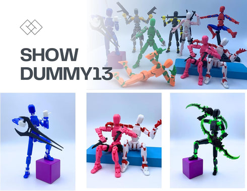 Pre-Assembly 3D Printed 5.54'' Dummy13 Action Figure - Multi-Jointed Tian13 Desktop Decoration, 12 in 1 Accessories