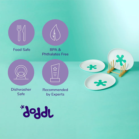 doddl Baby and Toddler Plate with Non-Slip Base, Ergonomic Dishes for Self Feeding, Dishwasher Safe, BPA Free (White &