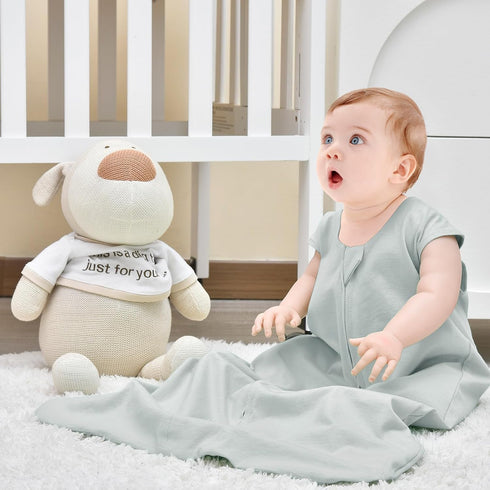 david's kids 3 Pack 100% Cotton Baby Sleep Sack 6-12 Months, Soft Baby Wearable Blankets with 2-Way Zipper, Comfy Sleeping Bags for Infant Newborn Boys Girls Neutral, Medium Size, White & Grey & Blue by david's kids