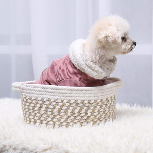 Abenkle Cute Small Woven Basket, 12"x 8" x 5", Decorative Gift Basket with Handles for Cat Dog Toys Storage