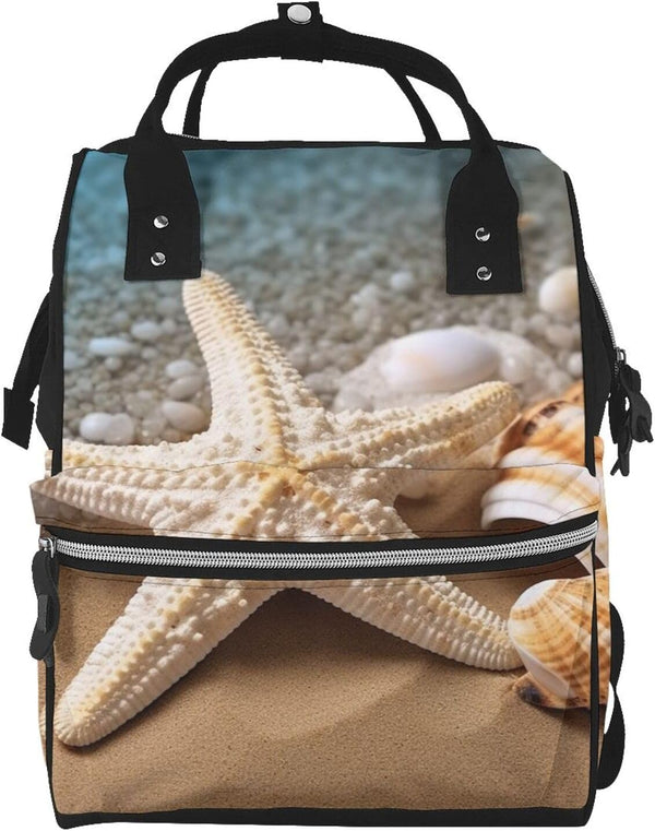 QSMJKLD Beach Shell Starfish Diaper Bag with Changing Pad, Pacifier Holder - Multifunction