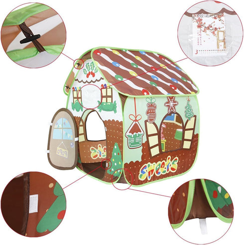 Play Tent for Kids, Indoor Outdoor Gingerbread House Playhouse for Boys and Girls