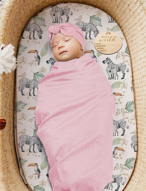 Set, Stretchy Baby Swaddle Blanket and Headband Newborn Receiving Blankets with Matching Hat for Nursery Swaddle Wrap
