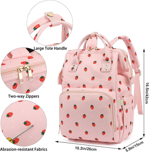 Yusudan Backpack Corduroy Diaper Bag for Baby Girls Boys, Women Large Nappy Bags for Mom (Pink Corduroy Strawberry)