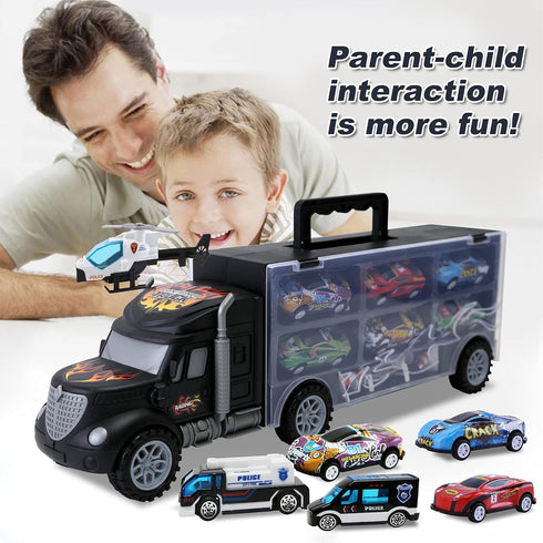 JODUDLR 3-4 Set 12 3-7 Toddler Toys for Year Old Boys,Large Transport Cars Carrier Truck Toys with Die cast Vehicles