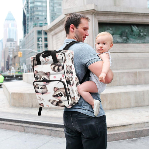 YANENDIE Backpack, Backpack Backpack Kawaii Raccoon Pattern Diaper Bag Unisex Travel Baby Diaper Bags with Stroller