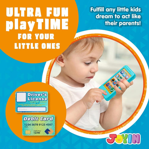 Pretend Toddler Play Phone, Learning Toy Set with Keyfob and Credit Cards, Kids Cellphone Toys for 1-3 Year Olds