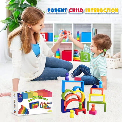 BOZE SUPOD 3 4 5 6+Years Set Toddler-19PCS Wooden Toys, Montessori Toys for Kids Old Boys Girls Rainbow Stacking Blocks