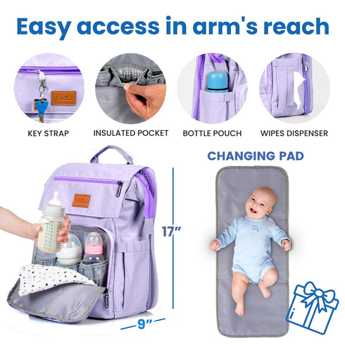 Backpack 16 Backpack Baby Shower Gifts for Mom - Diaper Bag - Organizer Pockets Baby Diaper Bag w/ Insulated Bottle