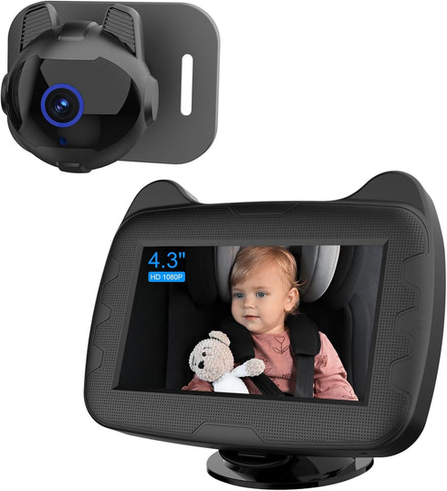 Shkalacar 4.3" 1080P Baby Car Mirror Camera with Night Vision Wide View Auto