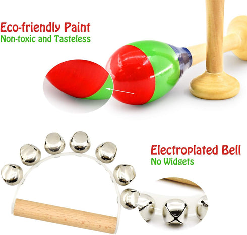 MUSICUBE 7 Pcs Musical Instrument Toys Set, Wooden Percussion Instruments for Toddler Birthday Gift
