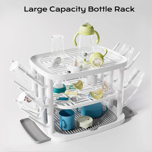 GREENDADI Rack,3-Tier Countertop 360 Baby Bottle Drying Large Capacity Organizer with Ventilation, Removable Drip Tray