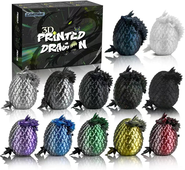 12PCS 3D Printed Dark Dragon Eggs, Articulated Fidget Toys Set, Mystic Shadow