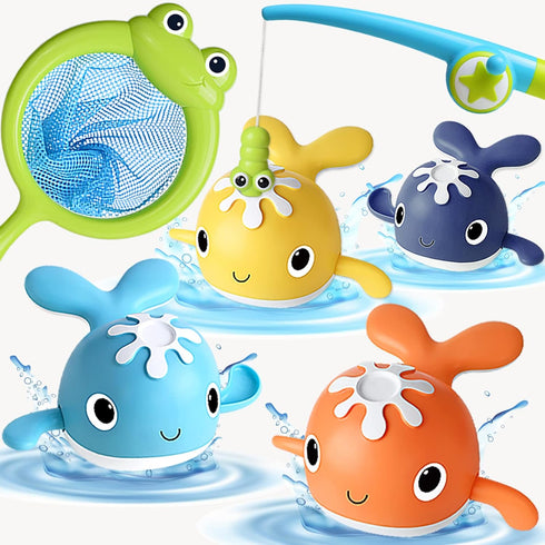 Baby Bath Toys - Magnet Fishing Game for 1-8 Year Olds, Bathtub Toys with Wind-up Whale, Fishing Pole & Net