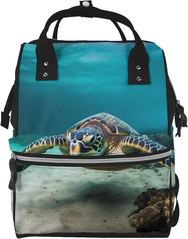 OUSIKA Underwater Diving Sea Turtle Print Diaper Bag Multifunction Laptop Backpack Travel Daypacks