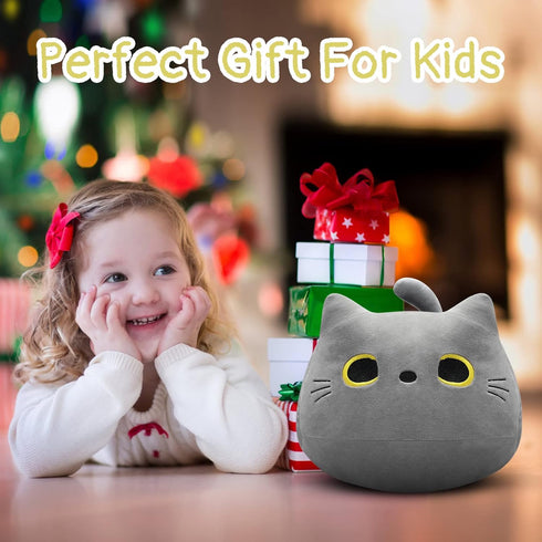 12" Kawaii Gray Cat Plush Pillows Toys, Cute Soft Stuffed Animals for Kids Gifts, Home Car Decoration