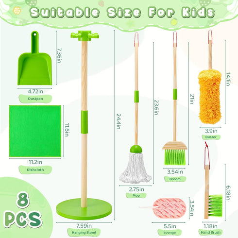 Set Set 8 Set 3-6, WHOHOLL Wooden Kids Cleaning Toddler Broom for Housekeeping Pcs Broom and Mop for Toddlers Cleaning