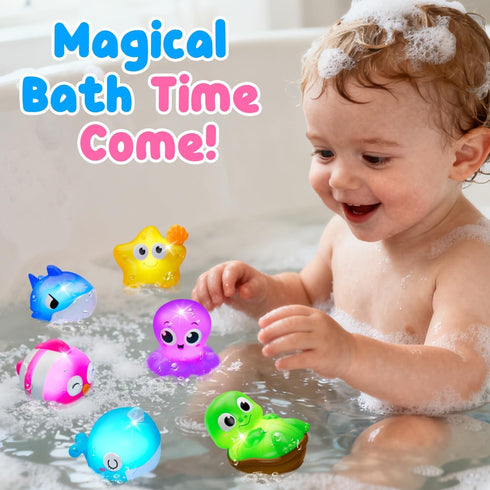 1-3, 1 2 3 3-5, 6 Pack Light Up Bath Toys for Kids Ages Pool Toys for Year Old Girl Boy, Water Activated Bath Toys