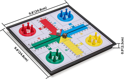 Yellow Mountain Imports Ludo Magnetic Folding Travel Board Game Set - 9.8 Inches, Portable Classic Game
