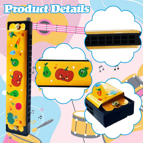 24 Row,16 Pcs Kids Harmonica,Cartoon Harmonica Toy with Double Holes Toddler Harmonicas for Beginners' Musical