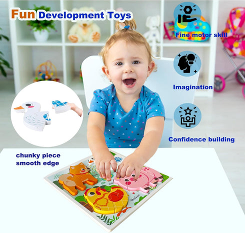 2 3 2-4, 1-3 Learning Farm Animal Jigsaw Puzzles for Toddlers, Gifts for Years Old Girls Boys,Wooden Montessori Puzzle