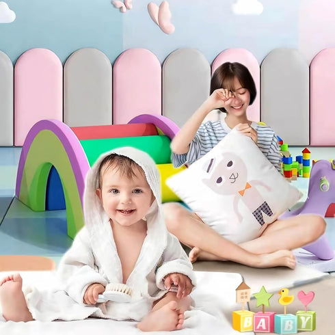 PINJIE 4pcs 3D (19.68''x7.87'', Wall Padding for Kids with Autism, Peel and Stick Headboard Upholstered Wall Panels