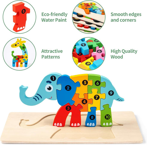 YySiRui 9 3-5 3-5 Pieces Montessori Wooden Puzzles for Toddlers - Jigsaw Puzzles in Gift Box, Educational Learning Toys