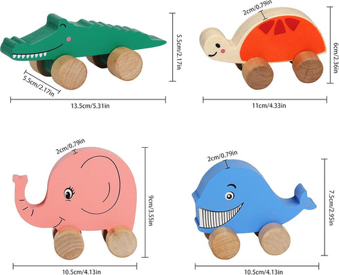 TOWO Wooden Cars for Toddlers, Animals on Wheels, Sensory Grasping Motor Skill Toy for Babies 12 Months+