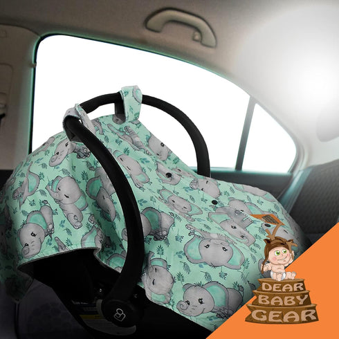 Dear Baby Gear Car Seat Canopy, Premium Infant Car Seat Cover, Breathable Canopy for Boys, Gray Elephants