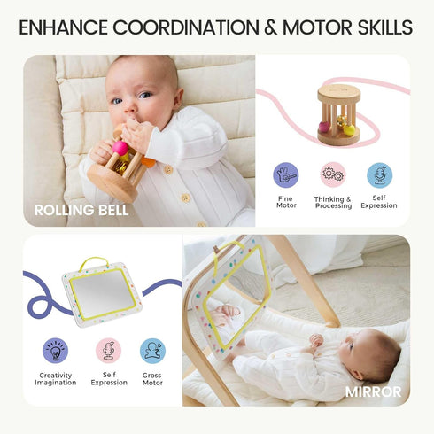 Set 0-3 5-in-1 Set, Tiny Land Montessori Baby Toy Months Newborn Development Sensory Play Kit - Mirror, Black & White