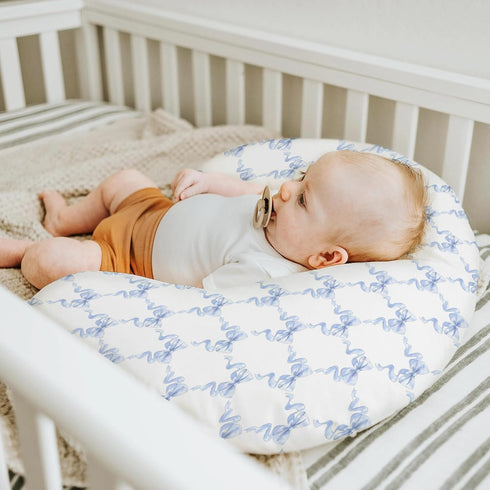Blue Bows Ribbon Baby Nursing Pillow Covers for Boy Girl Pastel Blue Ribbons Nursing Pillow Slipcovers