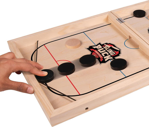 Fast Sling Puck Board Game - Small Wooden Family Games, Table Top Hockey for Adults & Kids