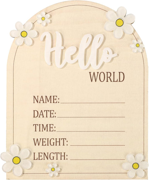 Fukaisu Baby Announcement Sign, 6.5in Wooden Newborn Announcement Board Hello World Baby Birth