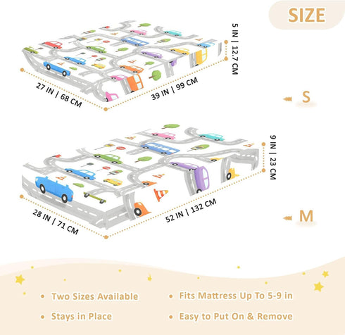CZXW 52" 28" Cartoon Road Cars Crib Sheets Fitted x Natural Cotton Soft & Breathable for Baby Crib Mattress