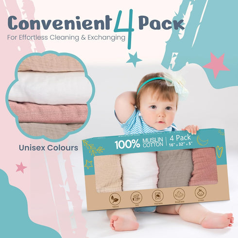 100% 120GSM (4 Pack Muslin Changing Pad Cover Ultra Soft Baby Changing Pad Covers for Girls and Boys - Easy wash Diaper