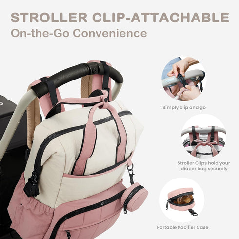 Backpack, Backpack VONAL Diaper Bag Lightweight Baby Diaper Bags, Travel Large Diaper Bag with Changing Station, Pink