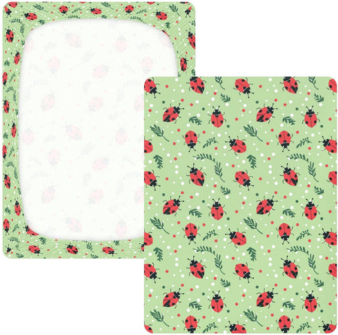 miaozhen 1 Pack 52x28 Cotton Baby Crib Sheets for Boys Girls Soft Breathable Green Playful Ladybugs Toddler Mattress