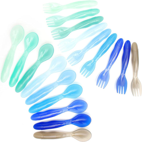 Youngever 18 Pcs Plastic Toddler Utensils, Large Size Kids Forks and Spoons, Set of 9 in Coastal Colors