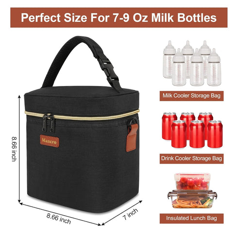 Pack, 6 9oz, Mancro Breastmilk Cooler Bag with Ice Insulated Baby Bottle Bag Fits Bottles up to Waterproof Breast Milk