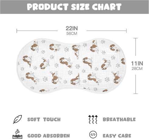 Qinllo 1 Pack 22x11 Inch Muslin Burp Cloths Cavalier Dogs Paw White Cotton Baby Burp Cloths Ultra Soft Burping Cloth