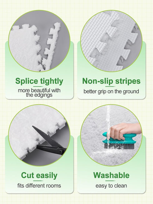 12 Bedroom(11.8", pcs Thickened Plush Foam Interlocking Floor Mat, Interlocking Foam Tiles with Edgings for Baby, Soft