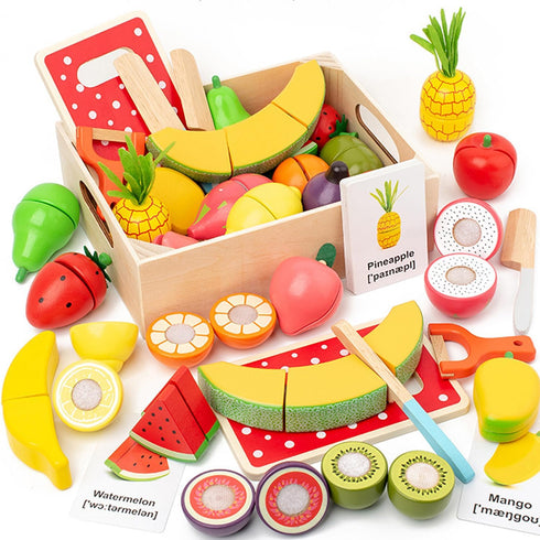 35PCS Wooden Play Food for Toddlers, Pretend Food Toys Play Kitchen Accessories
