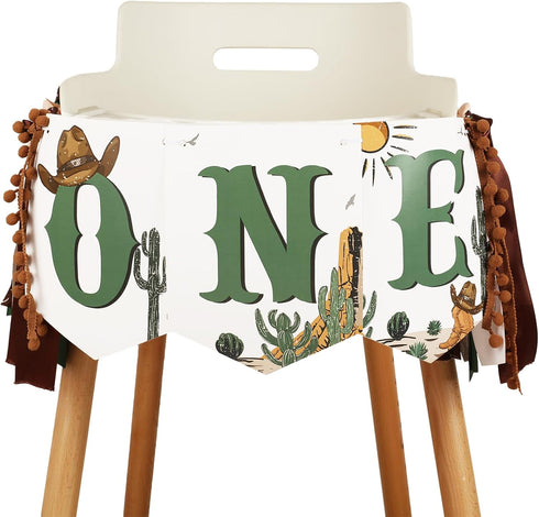1st Western Cowboy One High Chair Banner, Cowboy Birthday Decorations High Chair Banner Pre-Assemble First Rodeo