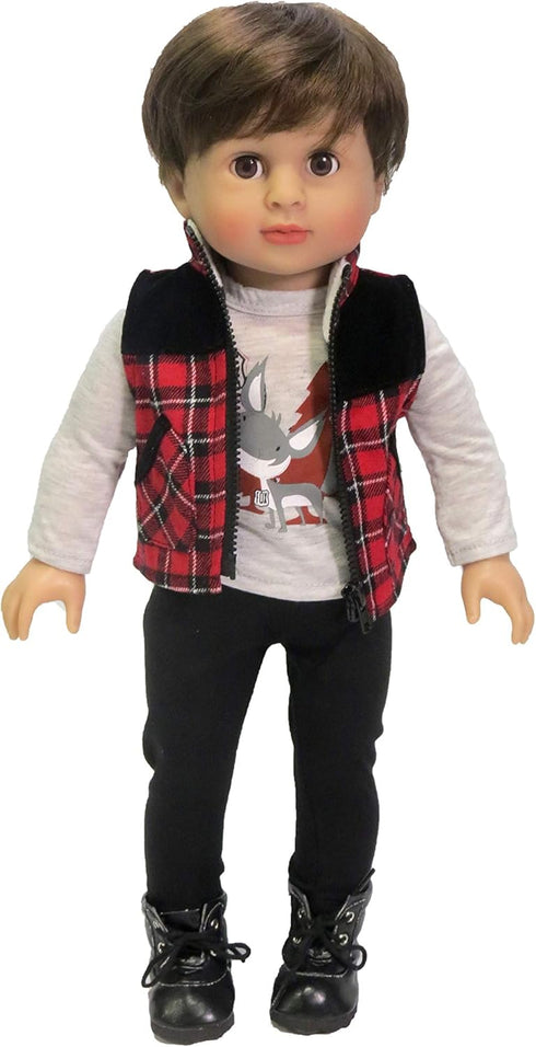 American Fashion World Boy’s Outdoorsy 3 Piece Vest and Pants Set - for 18-Inch Dolls, Premium Quality