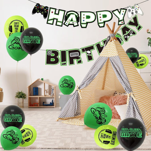 Video Game Decorations: Happy Birthday Banner and Balloons for Kids, Boys, Girls - Video Game Theme Party Supplies