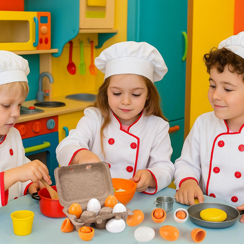 HANSGO Play Food Sets for Kids Kitchen, 6PCS Wooden Toy Food for Pretend Play Cooking DIY Early Development Skills