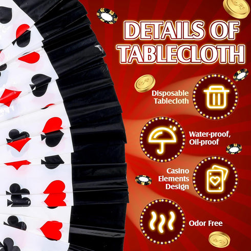 3 Pcs Casino Theme Party Decorations, Poker Tablecloth and Disposable Table Cover for Game Birthday Party Supplies (51