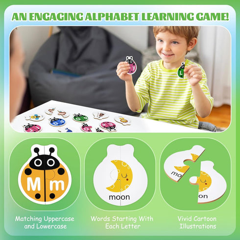 3-5, 52pcs Ladybug Self Correcting Alphabet Puzzle: Letter Matching Games for Toddlers Double-Sided Montessori ABC